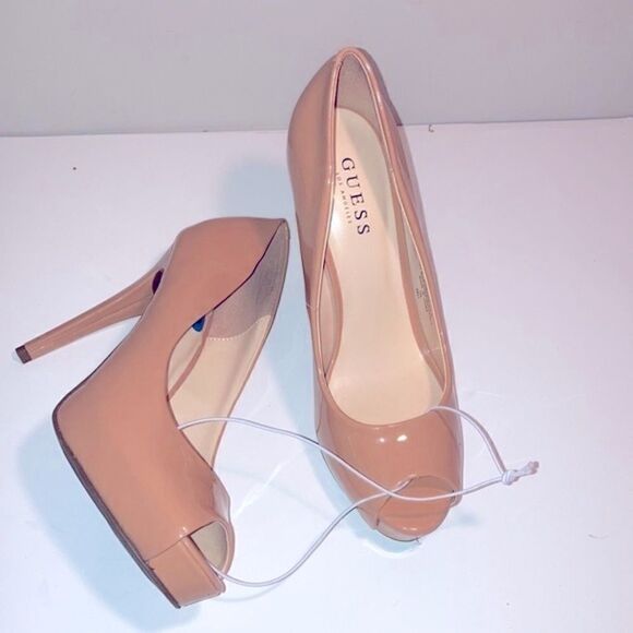 Nwt Guess vegan leather nude peep toe 5” heels - Picture 2 of 4